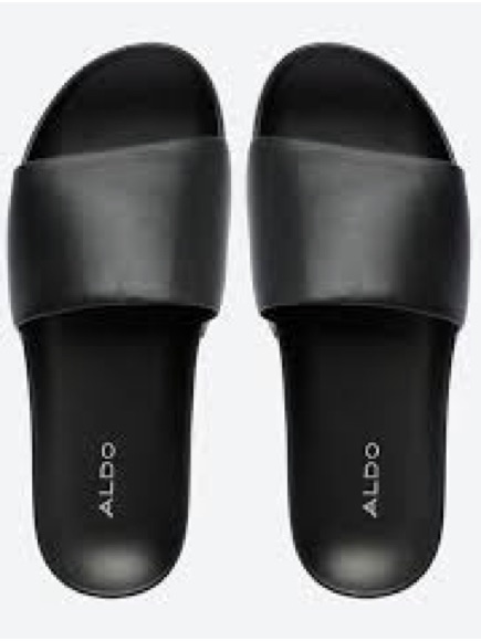 Aldo Black Leather-Look Slide Sandals